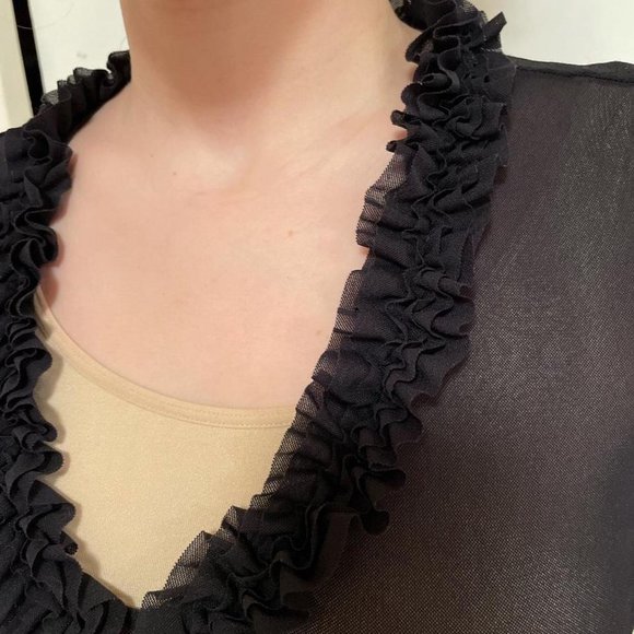 Express Lace Ruffle Black Top Vtg 90s/Y2K - Picture 3 of 4